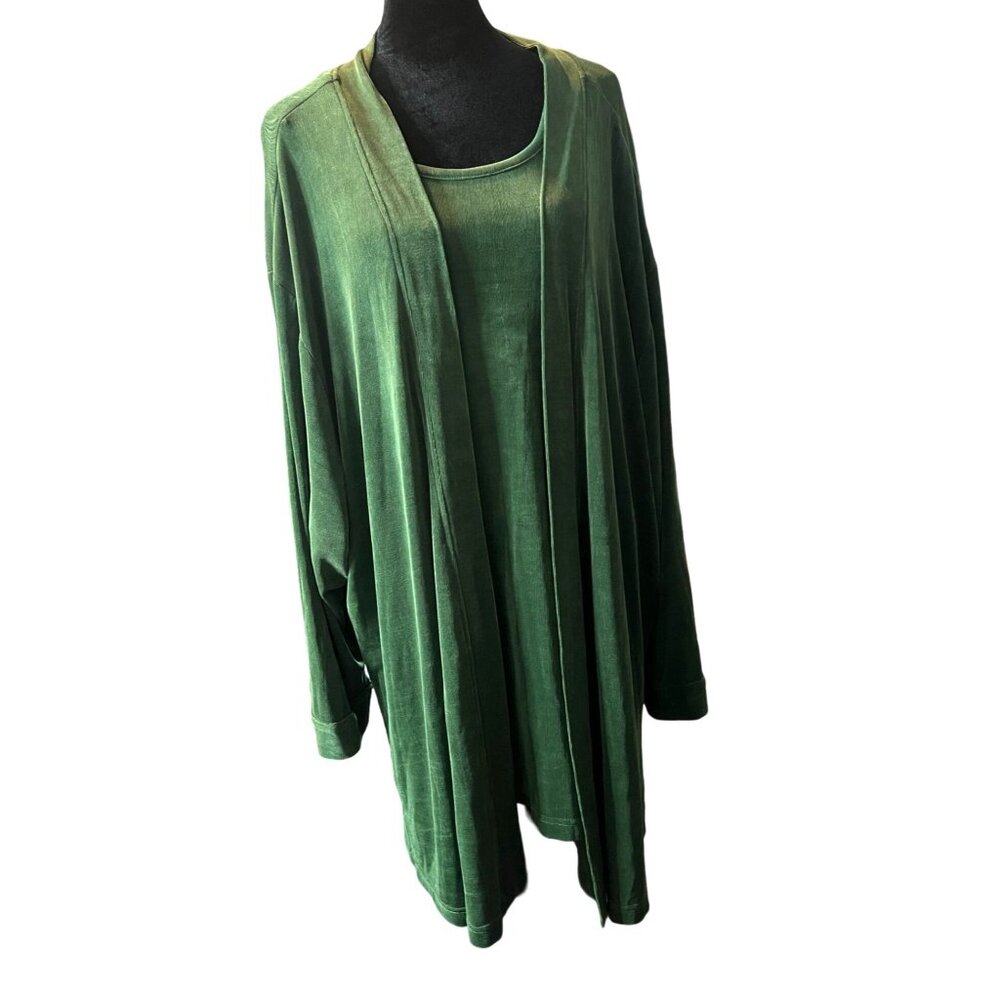 Plus By Peggy Lutz Green Textured  Slinky Cardigan Short Sleeve Top‎ Set 18/20